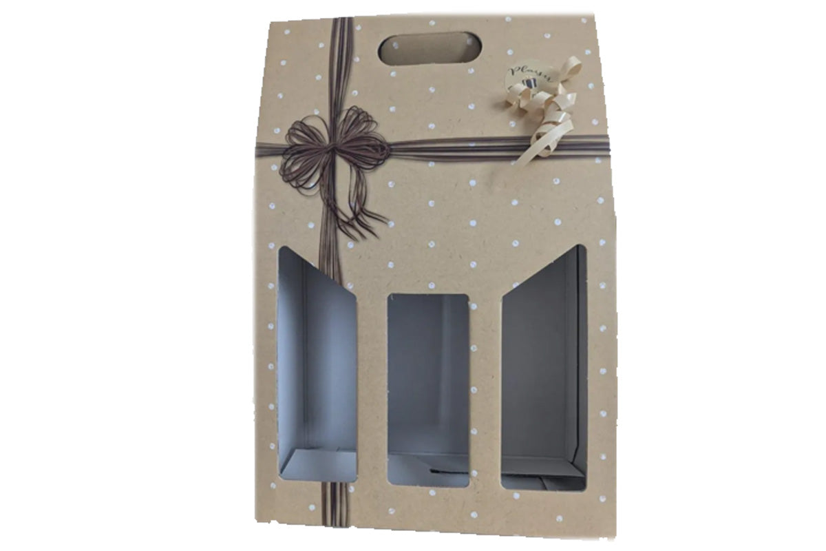 Coffret-cadeau vide pour 3 bouteilles en carton imprimé beige